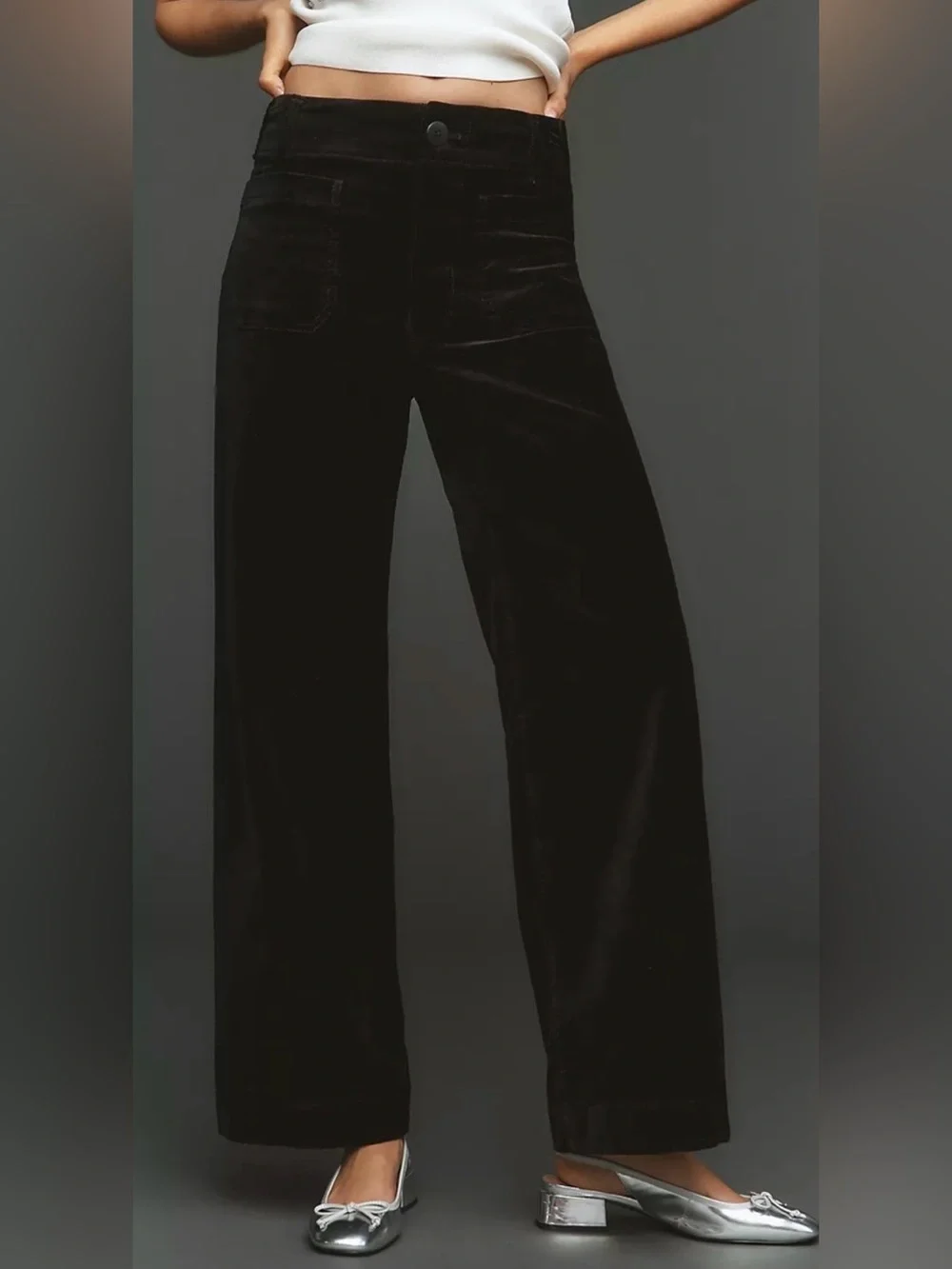 Anthropologie “Collette” Wide-Leg Velvet Pants in Black